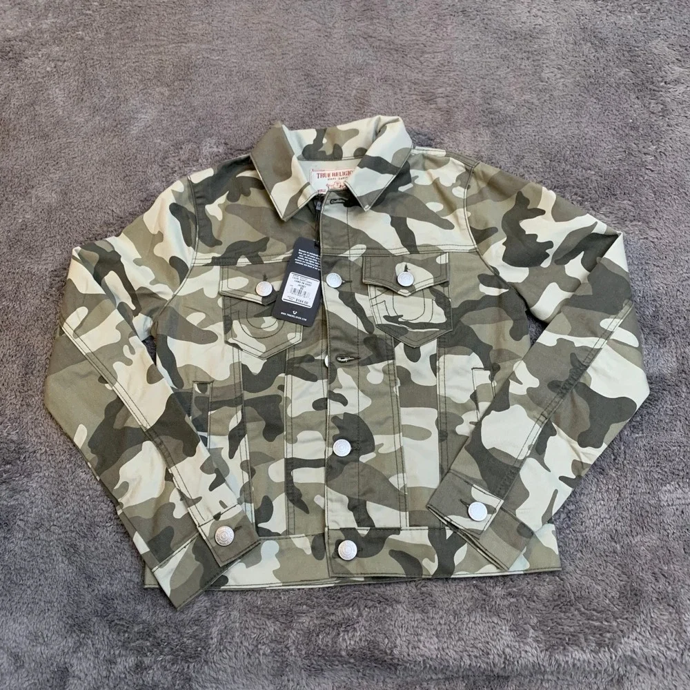 True Religion Dusty Camo SN Trucker Jacket Womens XS Green Camouflage 600733 NEW